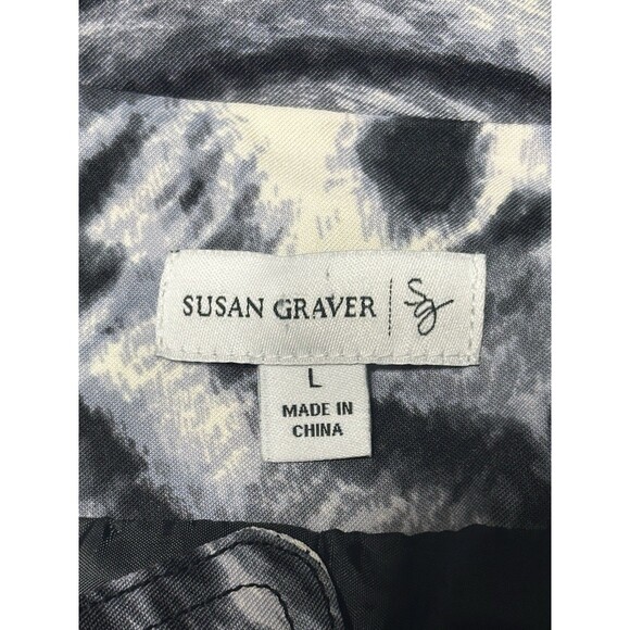 Susan Graver Women Size L Animal Print Zebra Black Grey Lined Jacket Boho - Picture 10 of 11